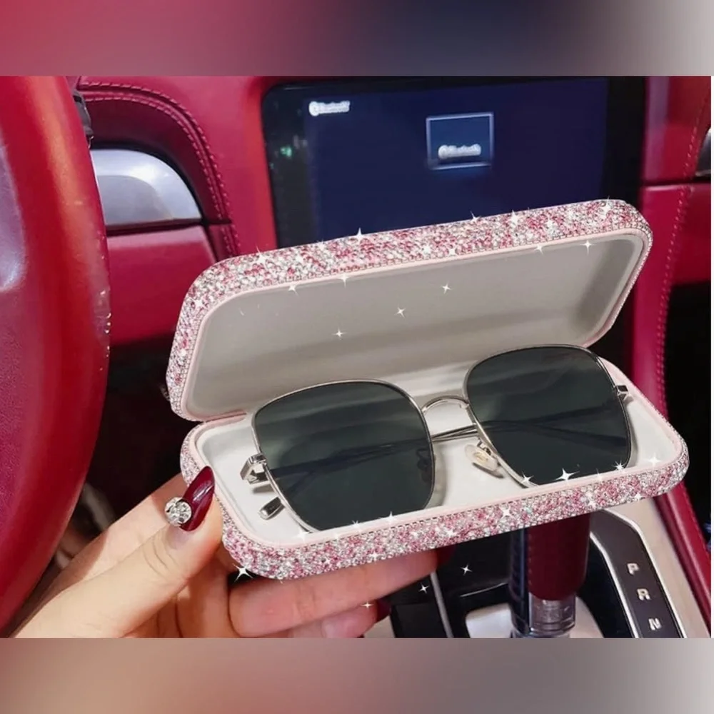 Pink Bling Diamond-Encrusted Hard Shell Eyeglasses Case NWOT